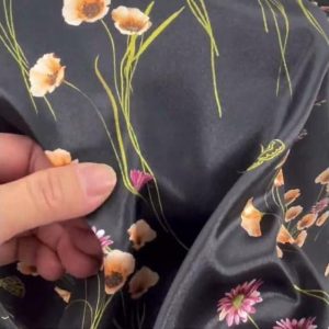 Apparel Fabric |  1yd Black Moths & Stems Charmeuse Fabric