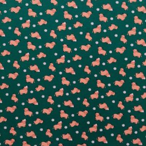 Apparel Fabric |  1yd Daisies & Cows on Kelly Green Jersey Knit Fabric