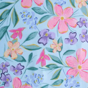 Apparel Fabric |  1yd Light Blue Multi Petals Double Brush Jersey Knit Fabric