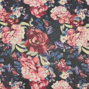 Apparel Fabric |  1yd Metallic Floral on Black Chiffon Fabric