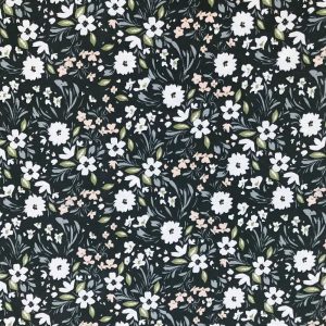 Apparel Fabric |  1yd Navy Floral Double Brush Jersey Knit Fabric