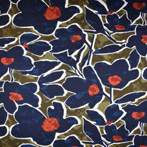 Apparel Fabric |  1yd Olive Navy Oversize Floral Charmeuse Fashion Apparel Fabric