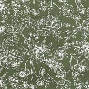 Apparel Fabric |  1yd Olive White Outline Floral Stretch Chiffon Fabric