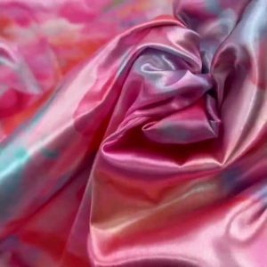 Apparel Fabric |  1yd Pink Blurred Watercolor Silky Charmeuse Fabric