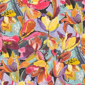 Apparel Fabric |  1yd Pink & Yellow Floral Silky Fabric