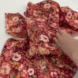 Apparel Fabric |  1yd Red Peony Crinkle Silky Rayon Fabric