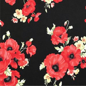 Apparel Fabric |  1yd Red Poppies Double Brush Jersey Knit Fabric