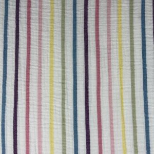 Apparel Fabric |  1yd Simple Life White Rainbow Stripe Bubble Gauze