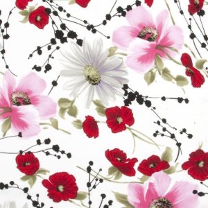 Apparel Fabric |  1yd Simply Silky Prints Peach Skin Fabric Cosmos & Poppy Spray