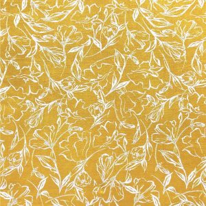 Apparel Fabric |  1yd Yellow Sketched Floral Double Brush Jersey Knit Fabric