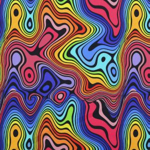 Cotton Fabric |  1yd 70’s Psychedelic on Black Quilt Cotton Fabric