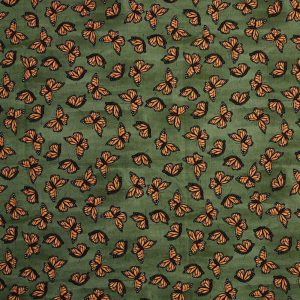 Cotton Fabric |  1yd Brent Carlson Monarch On Green Premium Quilt Cotton Fabric