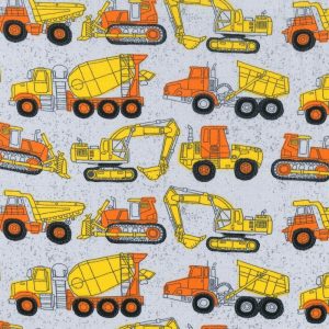 Cotton Fabric |  1yd Cotton Fabric 43″ Construction Trucks On Gray