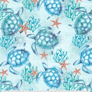 Cotton Fabric |  1yd Cotton Fabric Sea Turtles & Starfish