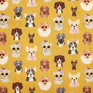 Cotton Fabric |  1yd Dogs In Sunglasses Tan Cotton Fabric