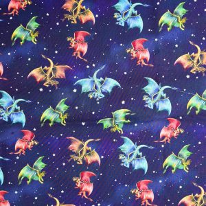 Cotton Fabric |  1yd Dragons And Stars On Navy Print Fabric