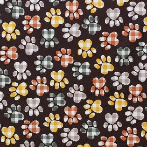 Cotton Fabric |  1yd Fall Buffalo Check Paws on Dark Brown Cotton Fabric