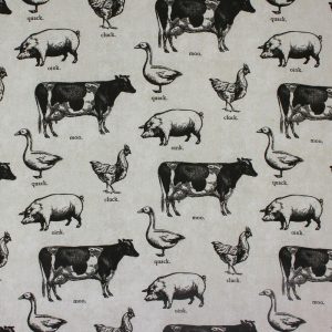 Cotton Fabric |  1yd Farm Animal Black Cotton Canvas Fabric