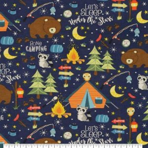 Cotton Fabric |  1yd Gone Camping Bear Super Snuggle Flannel Fabric