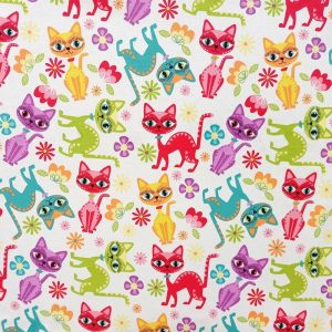 Cotton Fabric |  1yd Thin Cat White Cotton Fabric