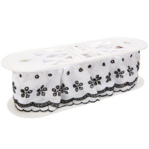 Fabric Trims |  1yd 3″ White With Black Ruff Eyelet Trim