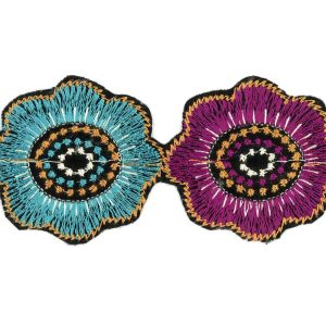 Fabric Trims |  1yd Circle Floral Chain Trim 1.75” Turquoise & Purple