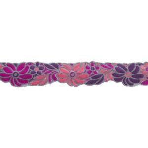 Fabric Trims |  1yd Thick Yarn Embroidered Trim 2” Fuchsia Floral