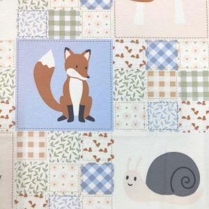 Flannel Fabric |  1yd Blue & Green Patchwork Baby Animals Flannel Cheater Quilt Nursey Fabric