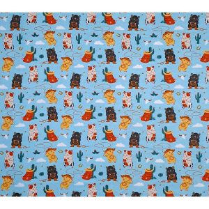 Flannel Fabric |  1yd Cowboy Hamsters on Blue Super Snuggle Flannel Fabric