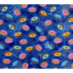 Flannel Fabric |  1yd Donuts in Space on Azure Super Snuggle Flannel Fabric