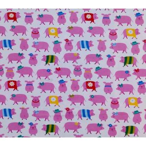 Flannel Fabric |  1yd Happy Pigs on Pink Snuggle Flannel Fabric