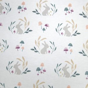 Flannel Fabric |  1yd Mushroom Bunny Organic Nursery Flannel Fabric