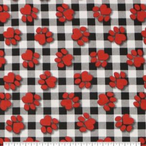 Flannel Fabric |  1yd Paw Prints On Buffalo Check Super Snuggle Flannel Fabric