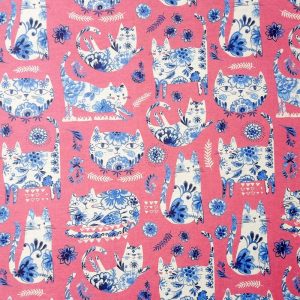 Flannel Fabric |  1yd Pink Porcelain Print Cats Super Snuggle Flannel Fabric