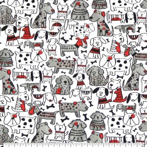 Flannel Fabric |  1yd Sketched Dogs Red & Black Super Snuggle Flannel Fabric