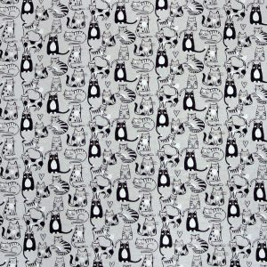 Flannel Fabric |  1yd Sketched Kitty on Gray Super Snuggle Flannel Fabric