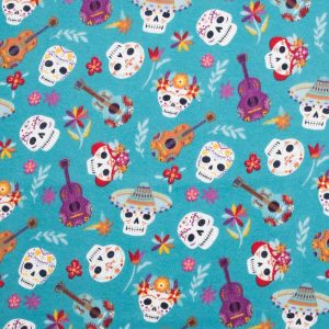 Flannel Fabric |  1yd Super Snuggle Day Of The Dead Skeleton Faces Flannel Fabric