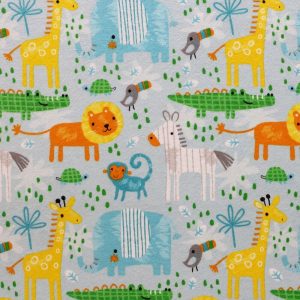 Flannel Fabric |  1yd Sweet Jungle Animals On Blue Super Snuggle Flannel Fabric