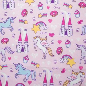 Flannel Fabric |  1yd Unicorn Castle on Pink Super Snuggle Flannel Fabric