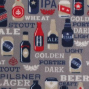 Fleece Fabric |  1yd Beer Bottles on Gray Blizzard Fleece Fabric