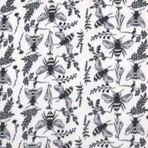 Fleece Fabric |  1yd Bees on White Anti Pill Fleece Fabric