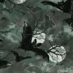 Fleece Fabric |  1yd Black Bats on Gray Anti Pill Fleece Fabric