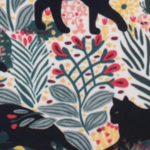 Fleece Fabric |  1yd Black Cat on Floral Anti Pill Plush Fleece Fabric