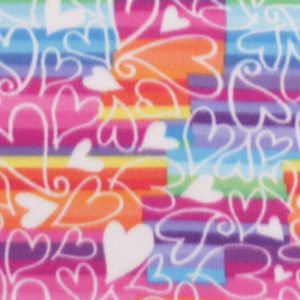 Fleece Fabric |  1yd Blizzard Fleece Fabric White Hearts on Rainbow