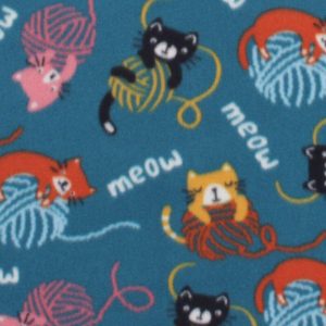 Fleece Fabric |  1yd Blizzard Fleece Fabric Yarn Ball Cat Teal