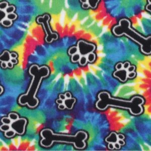 Fleece Fabric |  1yd Bones & Paws on Tie Dye Anti Pill Fleece Fabric