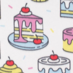 Fleece Fabric |  1yd Cartoon Pastries on White Blizzard Fleece Fabric