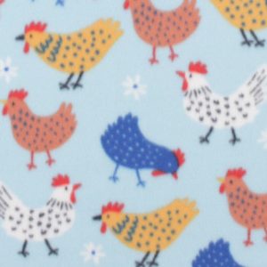 Fleece Fabric |  1yd Chickens on Blue Blizzard Fleece Fabric