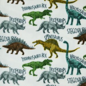 Fleece Fabric |  1yd Dinosuars & Words on White Anti Pill Fleece Fabric