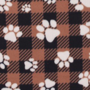 Fleece Fabric |  1yd Dog Paw On Buffalo Check Brown Blizzard Fleece Fabric